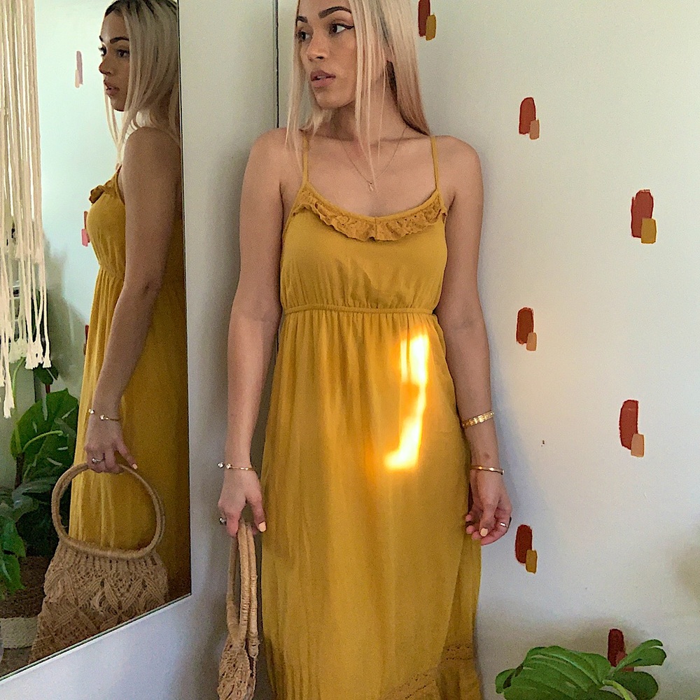 Mustard Yellow Maxi Dress w/ Crochet Detail